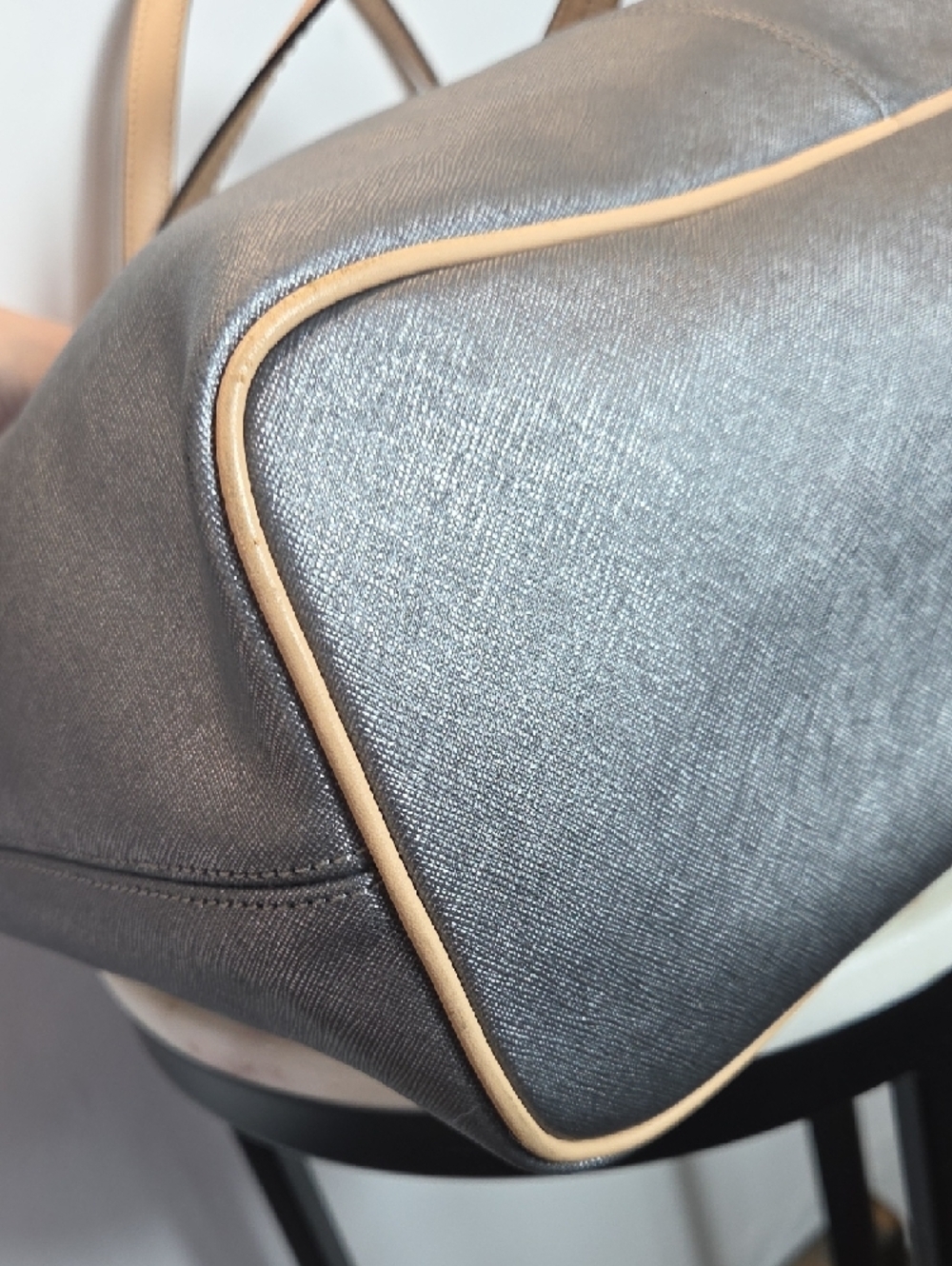 Coach Gray Metro Large Leather Tote with Tan Trim and Shoulder Straps - Picture 3 of 11